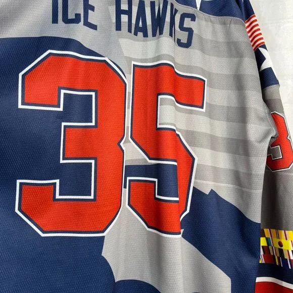 5ivehole Men's #35 Ice Hawks Hockey Jersey Shirt NA3HL Size XL Heavy America USA - Picture 4 of 11